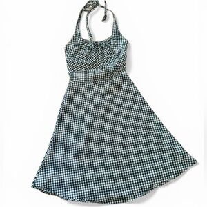 Vintage Y2K Gingham Plaid Milkmaid Halter Dress Fit and Flare Coquette 90s S